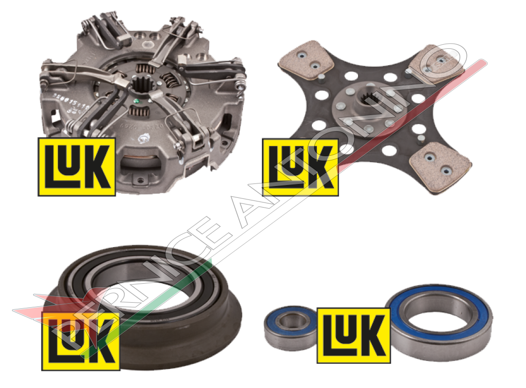 Clutch kit with pressure plate, clutch thrust bearing, clutch guiding bearing, bolts and clutch plate