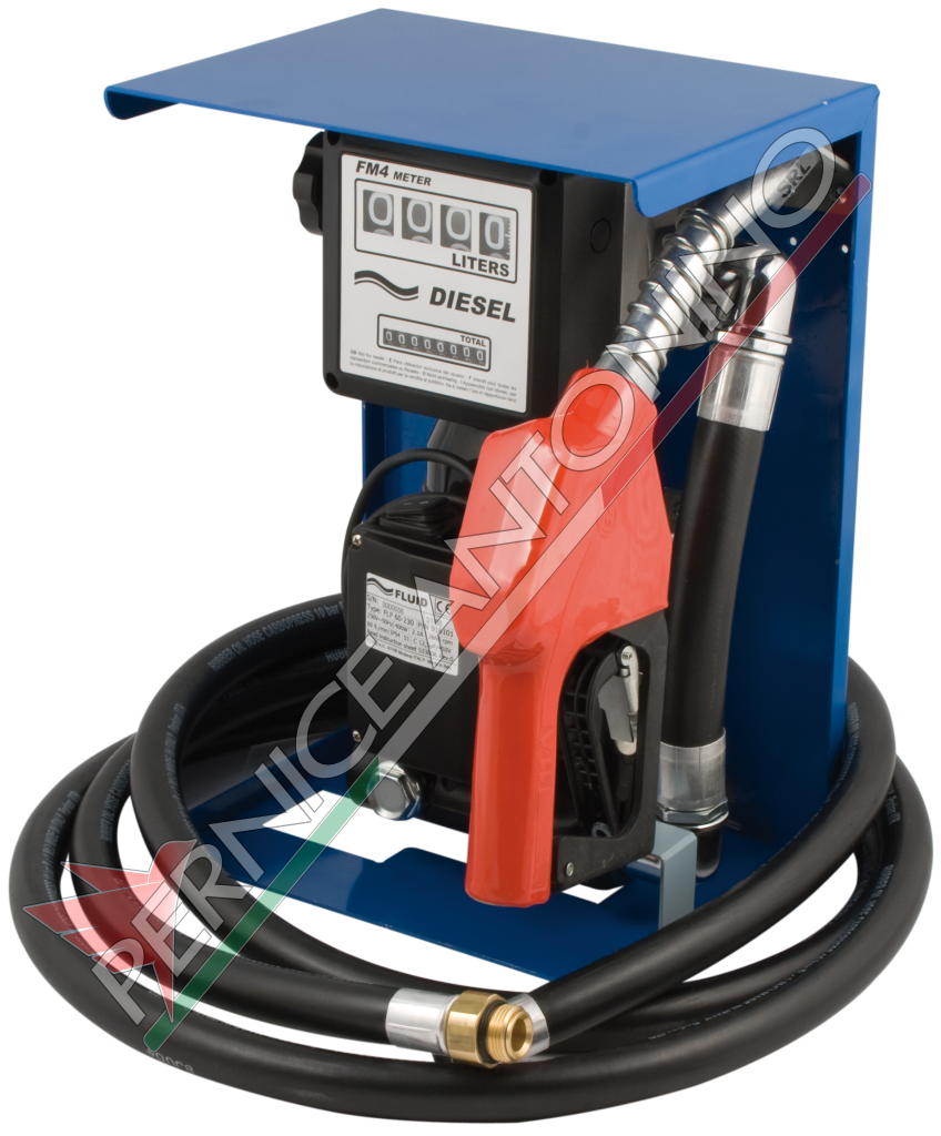 220 V PORTABLE OR WALL-MOUNTED DIESEL FUEL PUMP KIT WITH RAIN SHIELD AND AUTOMATIC NOZZLE