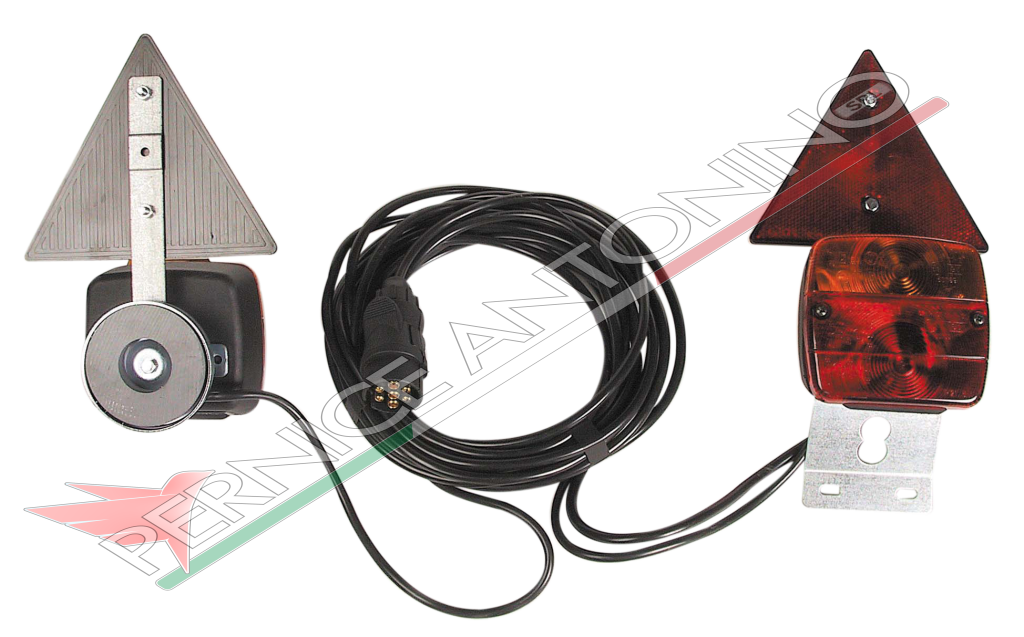 COMPLETE LIGHTS KIT, TRIANGULAR CATADIOPTRES AND CABLE WITH TAP, ASSEMBLED ON MAGNETIC STAND