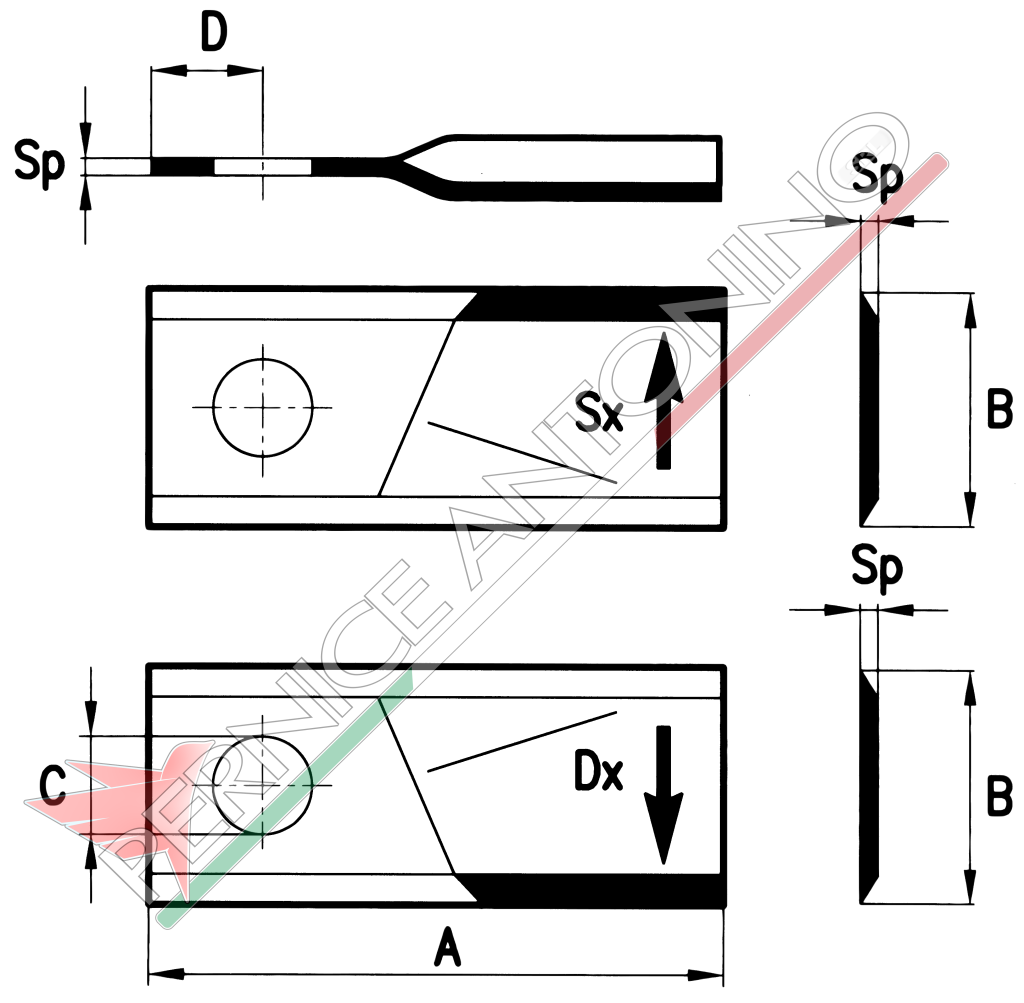 Coltello destro per falciatrici rotative