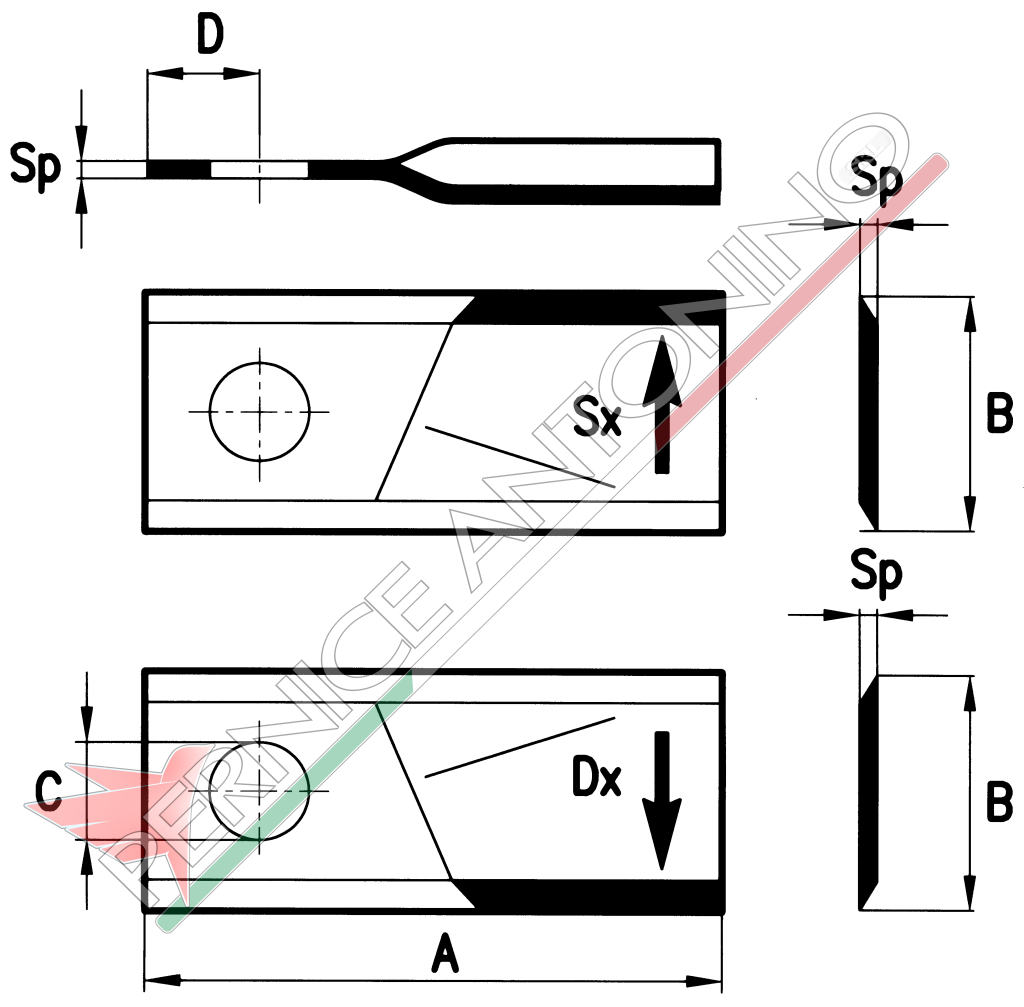 Coltello sinistro per falciatrici rotative