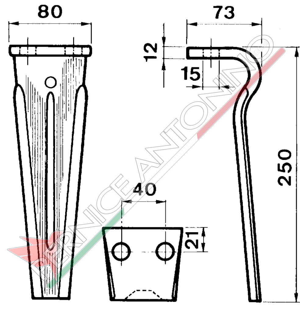 Dente per erpici rotativi - Tipo leggero