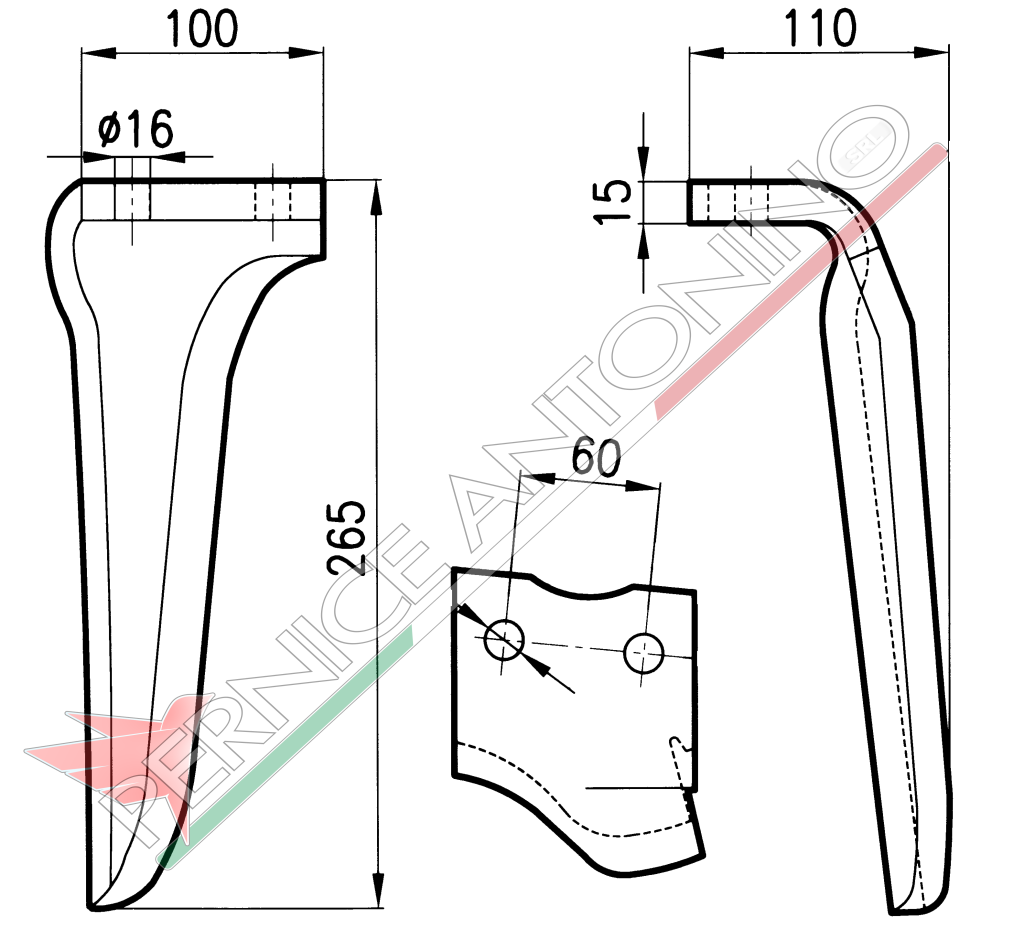 Dente per erpici rotativi