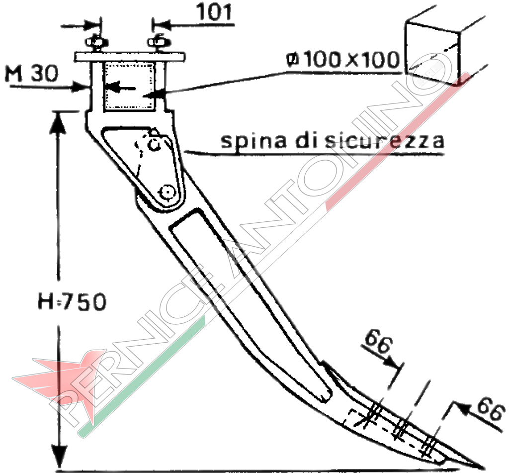 Subsoil tine SUPERIOR with bracket and share