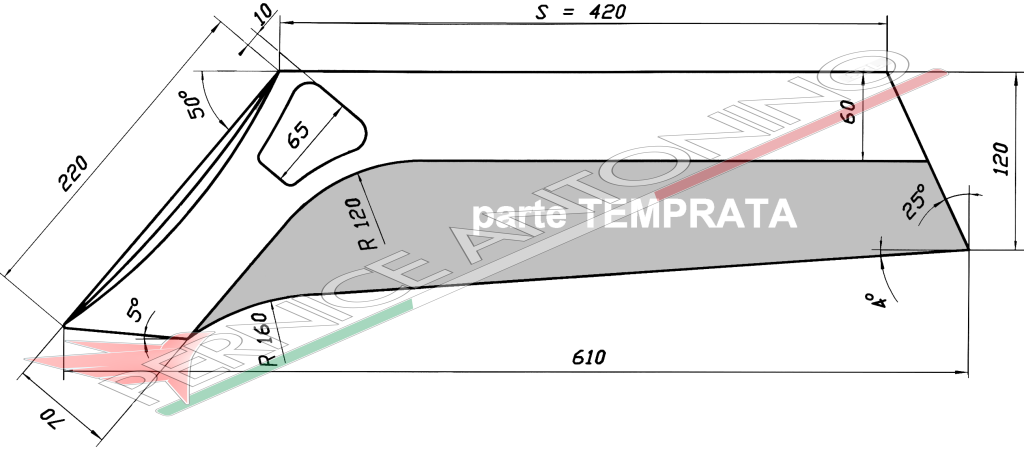 VOMERO TIPO UNIVERSALE SPALLA 420 mm - DX