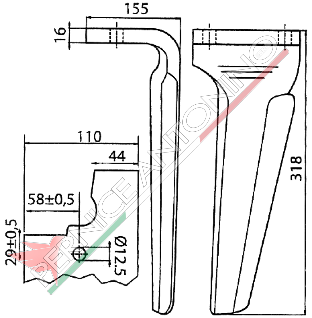 Dente per erpici rotativi - Attacco rapido