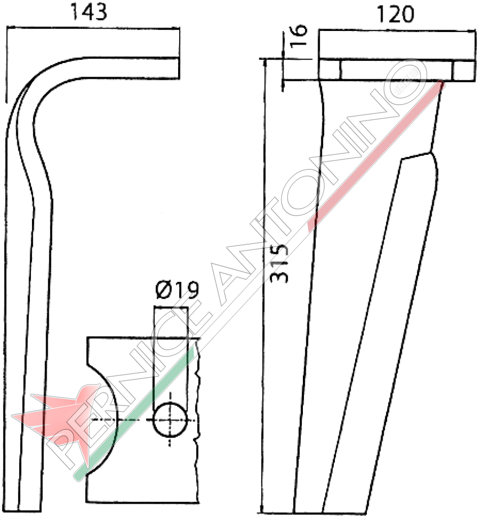 Tine for power harrows - Quick attachment