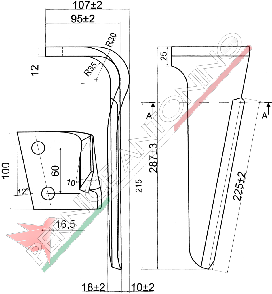 Dente per erpici rotativi - 2N