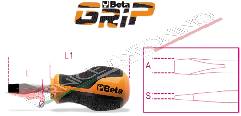 Screwdriver for slotted head screws extra short type - Beta GRIP