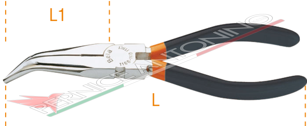 Very long half round bent nose pliers with PVC handles