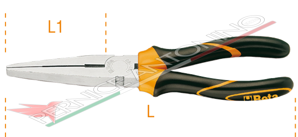 Pinza a becchi piatti lunghissimi dritti con impugnatura bimateriale