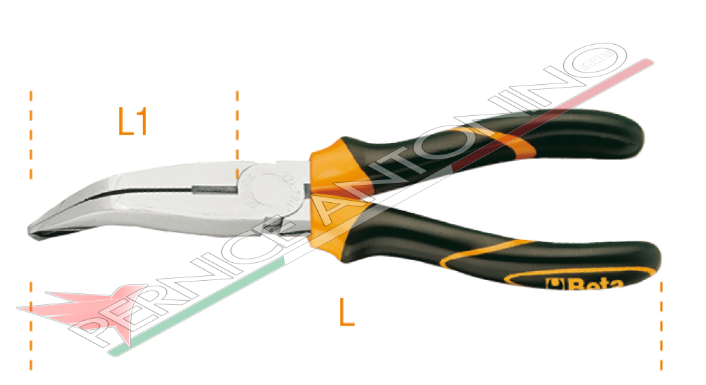 Pinza a becchi piatti lunghissimi piegati con impugnatura bimateriale