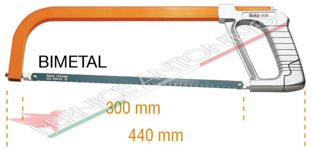 hacksaw with blade tensioning system built into frame