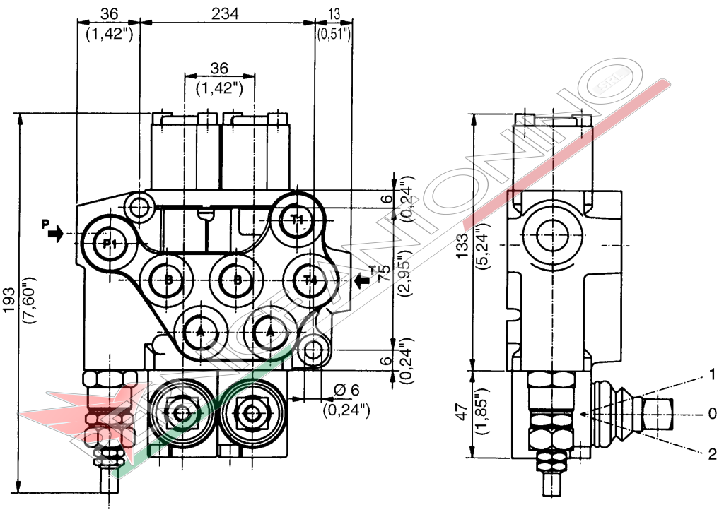 Monoblock valve 6 levers predisposed for CARRY OVER