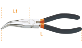 Pinza a becchi mezzotondi lunghissimi piegati con manici in PVC